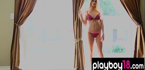  Australian busty blondie Lauren Volker presenting a hot striptease